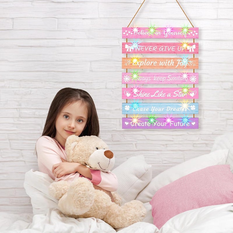 FIOBEE Girls Room Décor for Teen Girls Boys with LED Light Wall Decor for Bedroom Motivational Inspirational Wall Art Room Decoration for Kids Studyroom, 8 Kinds of Lights, Multi-Color - Image 2